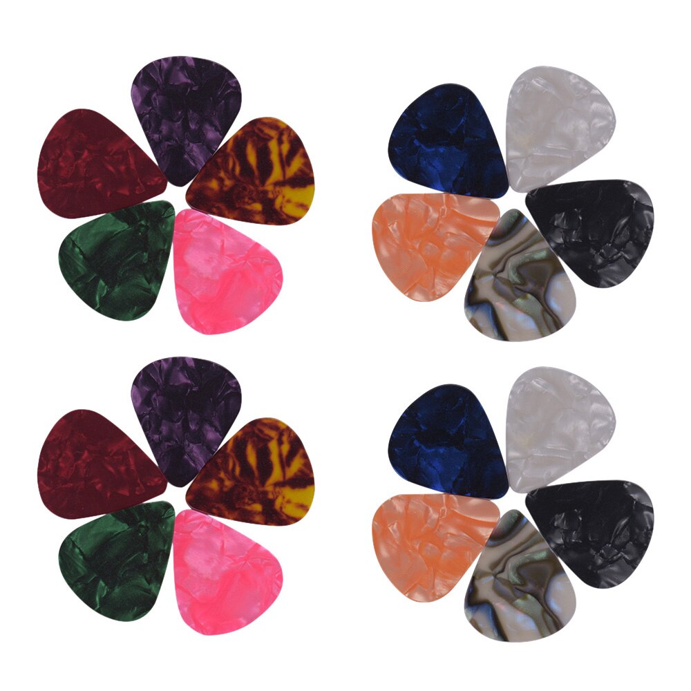 Unids/pack de 100 púas para guitarra de celuloide para bajo guitarras acústicas eléctricas (colores y grosor 0,46mm/0,71mm/0,96mm aleatoria): 20pcs