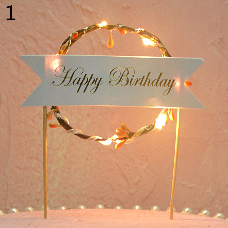 Flower LED Wedding Cake Topper Baby Shower For Girl Happy Birthday Cake Topper Party Decoration Suppliers Cake Decorating Tool: 1