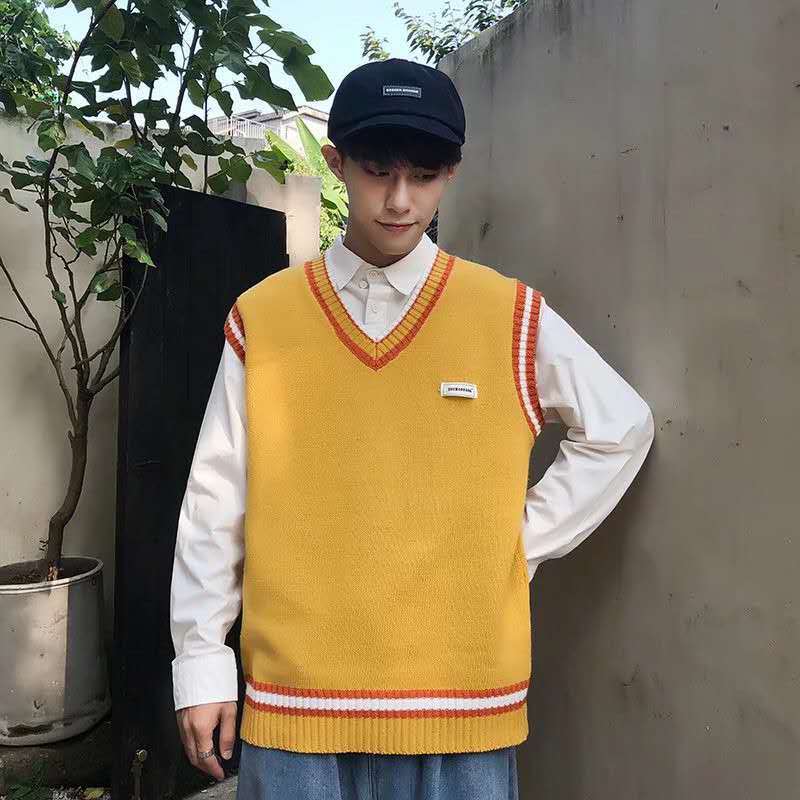 Männer Gestrickte Weste Koreanischen Stil Weste Herbst und Winter Jahrgang zur Seite fahren Männlich Harajuku verlieren passen Offen Neue in Billig
