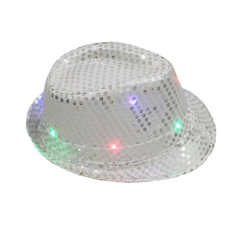 LED Flashing Light Up Fedora Cowboy Hat Sequin Unisex Fancy Dress Dance Party Hat