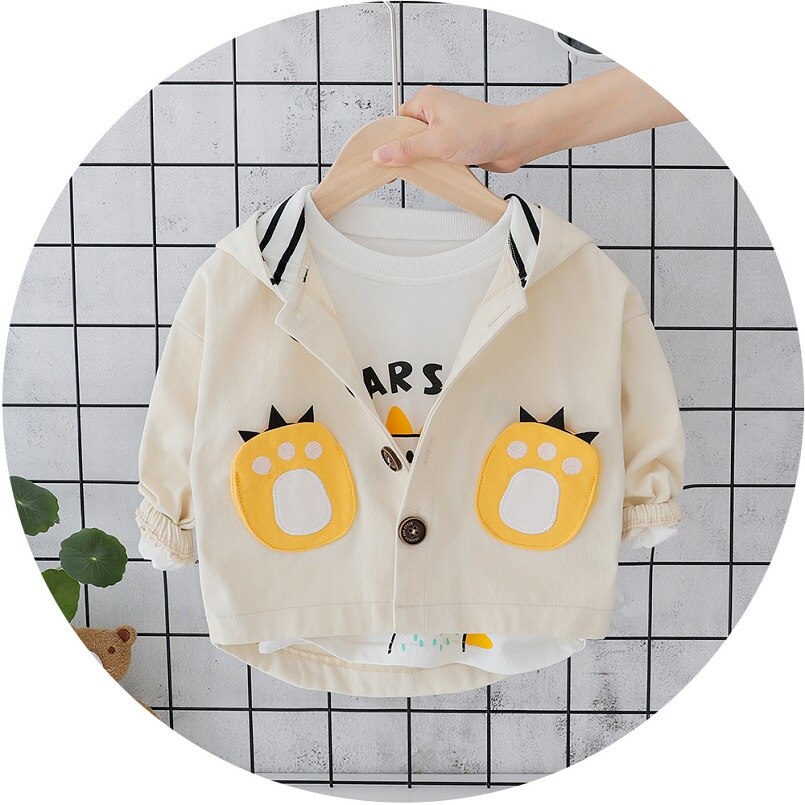 Herfst Baby Jongens Cartoon Dinosaurus Print Lange Mouwen Hooded Casual Jas Kinderen Kids Bovenkleding Meisjes Jassen Casaco: Beige / 24M