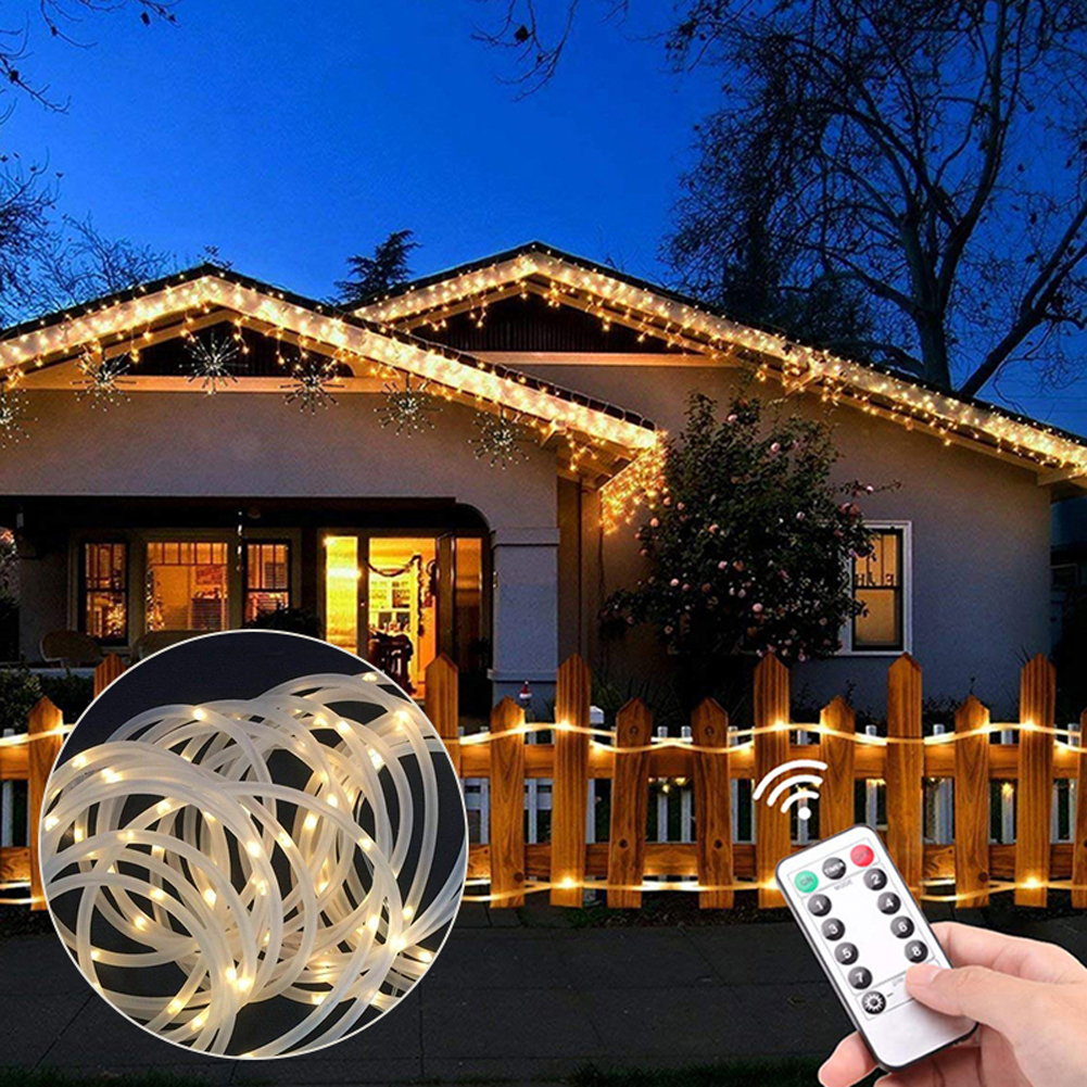 LED Rope Tube Lights, 10M 100 LED Indoor Outdoor Rope String Fairy Lights Battery Powered 8 Modes Copper Wire String Light
