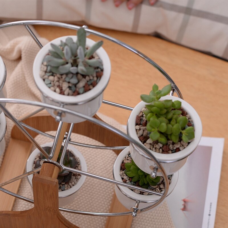1 Set Reuzenrad Bloempotten Witte Keramische Tuin Decor Planters Succulente Planter Potten 6 Mini Bonsai Keramische Vetplant P