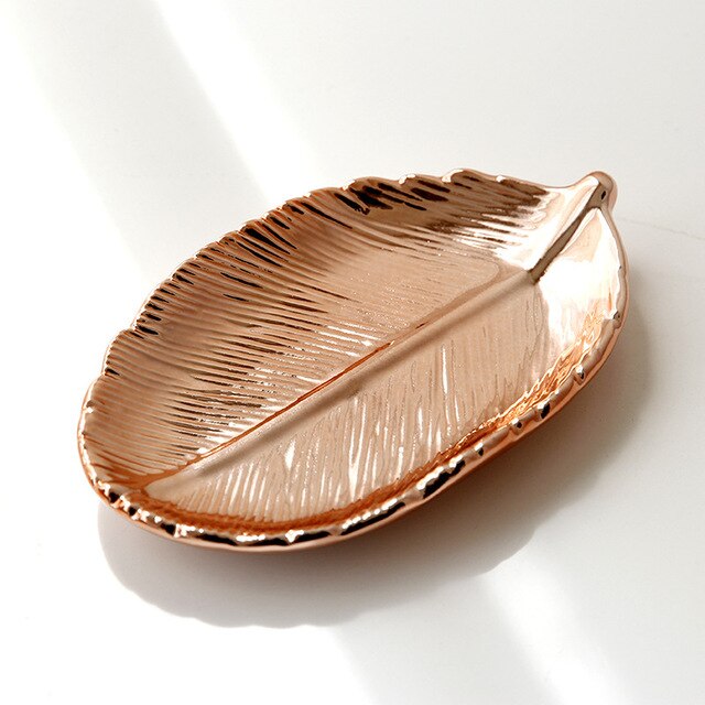 2 Stuks Decoratieve Bladgoud Keramische Plaat Schotel Trinket Porselein Snoep Schotel Sieraden Fruit Serveren Plaat Servies Servies: 2Pcs Rose Gold