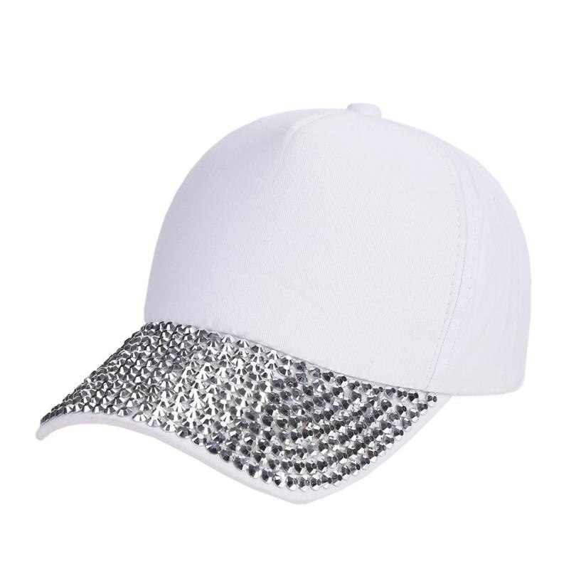 Womail, gorros, sombrero para niñas, niños, gorra de béisbol lisa de béisbol con remaches, nueva para mujeres, gorra de béisbol con diamantes de imitación, sombrero con forma de pata, Mar27: White