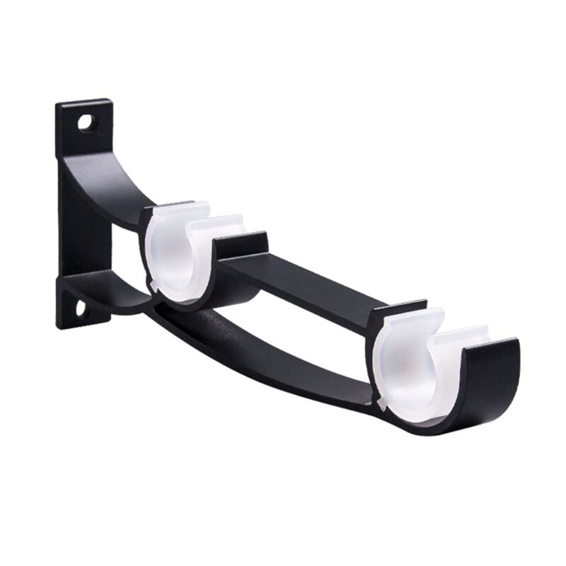 1pc Double Curtain Rod Brackets Window Hardware Holder Home Decor Side Top Mounted Easy To Install: Black 2