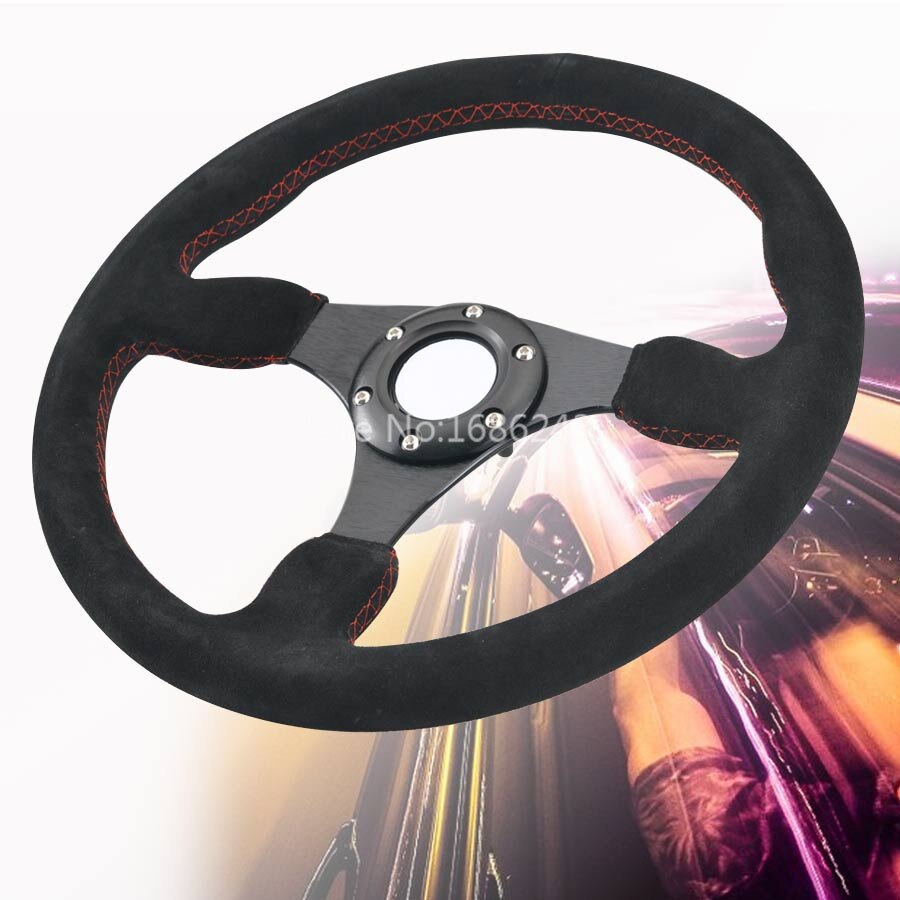 BARTOO 14 Inch Red Drifting Racing Steering Wheel - 350mm Universal 6-Hole With Horn