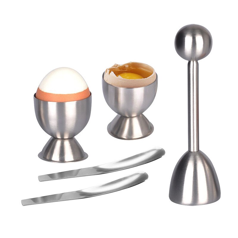 Egg Cracker Cutter Topper Set for Soft Hard Boiled Eggs Include 2 Egg Cups 2 Spoons and 1Stainless Steel Eggshell Topper Cutter