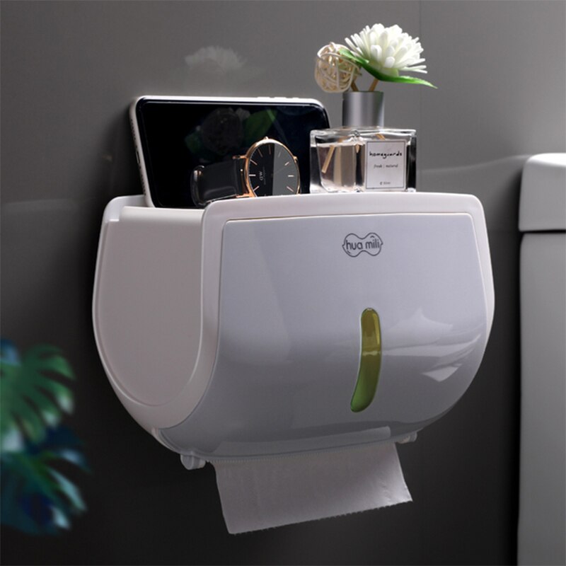 Toilet tissue box toilet rack hole-free toilet waterproof paper roll toilet paper household: Single gray blue