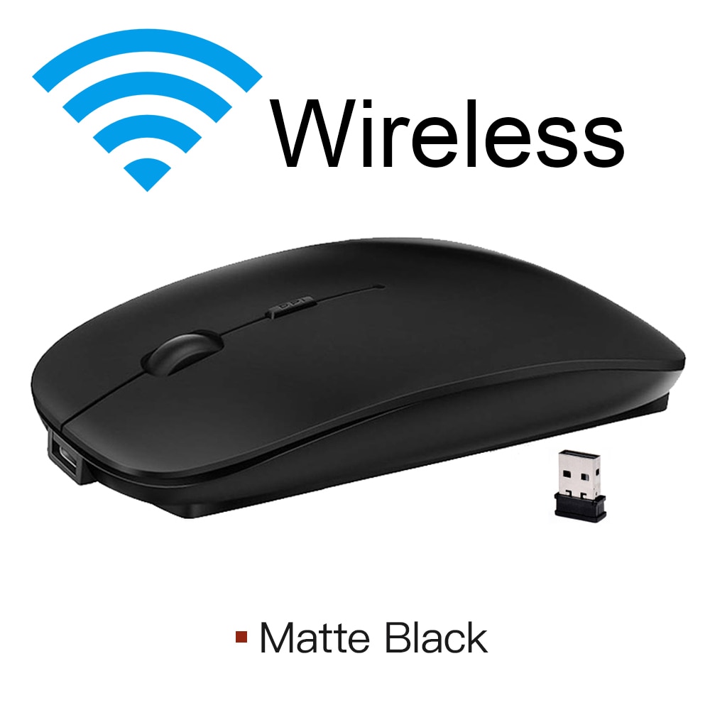 Souris optique sans fil rechargeable, silencieuse et ergonomique, USB, accessoire format mini pour ordinateur PC et portable/laptop: 2.4Ghz mate black