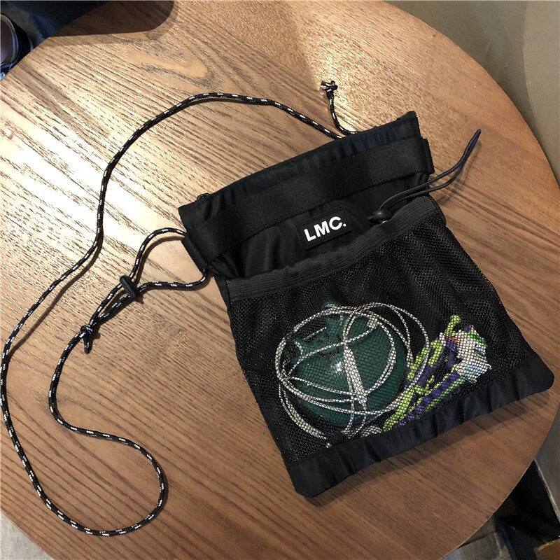 Harajuku Style Women Shoulder Bag Black Grid Small Messenger Bags for Girls Trendy Students Nylon Small Crossbody Bag