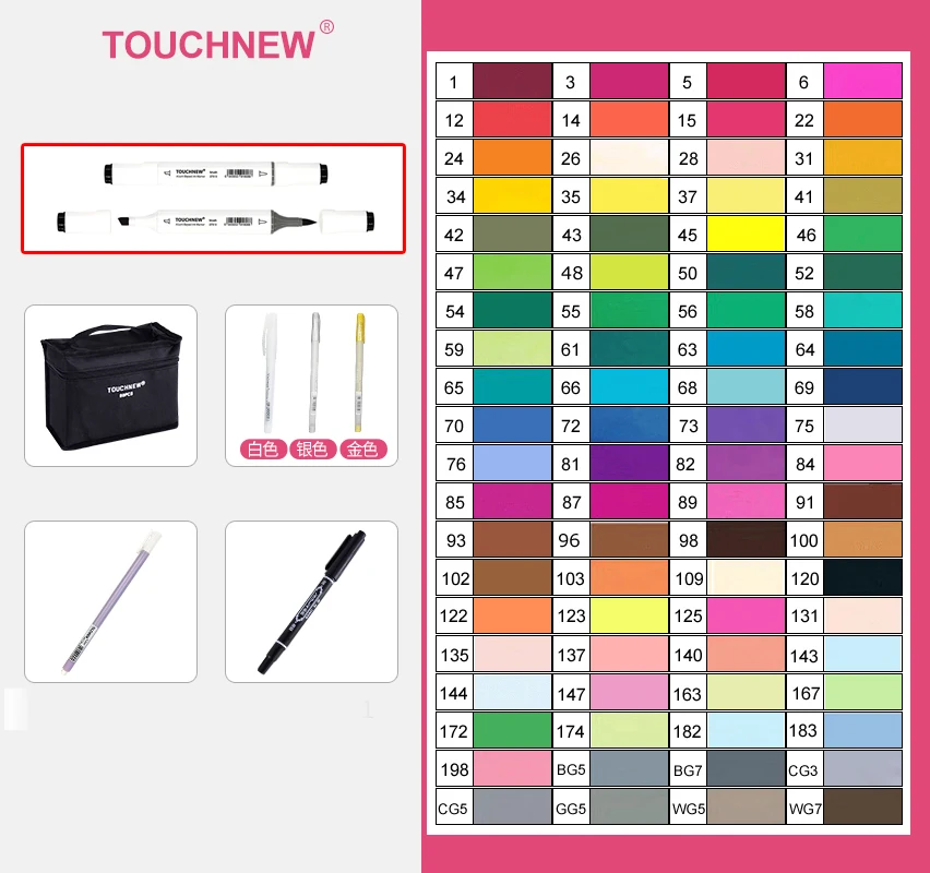 TOUCHNEW Marker 12/30/60/80/168 Colors Soft Brush Markers Pen Sketch Drawing Markers Set For Adults Comic Animation Art Supplies: Pink