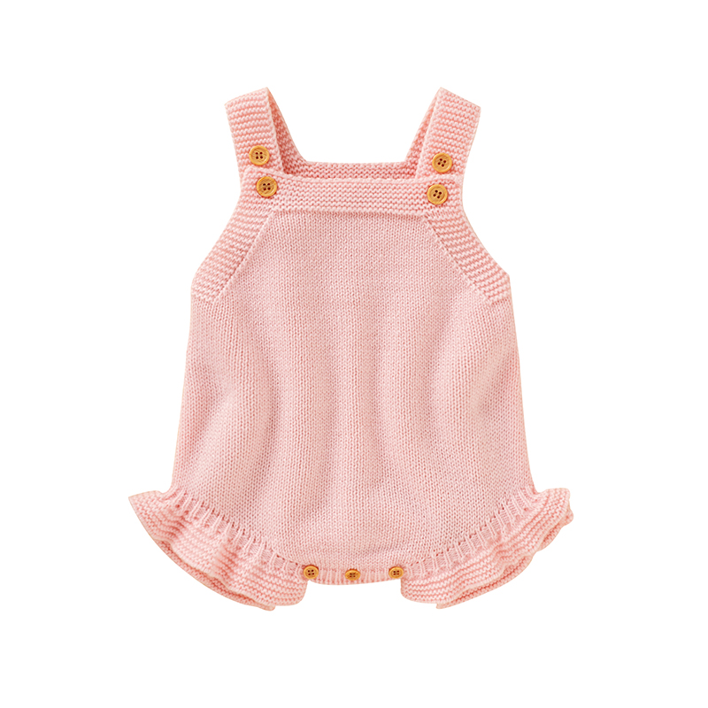 Gebreide acryl spaghettibandjes mouwloze baby meisjes zomer rompertjes draagbare baby jumpsuit peuter bodysuit voor 0-18 maanden: Roze / 6m