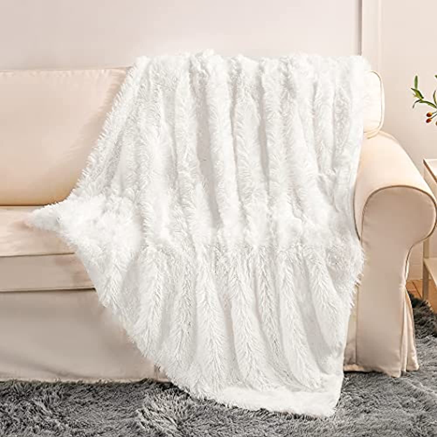 Couverture d&#39;hiver en fausse fourrure Bubble Kiss, plaid confortable et moelleux en peluche, et mignon, pour lit d&#39;automne et animal de compagnie: Cream White