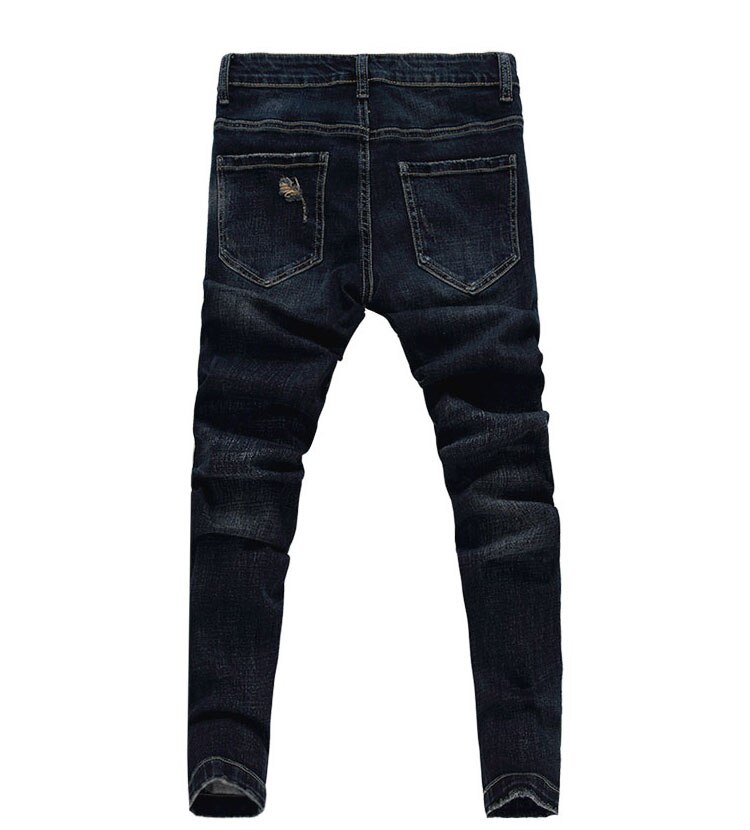 Streetwear Mens Rivet Black Destroyed Ripped Jeans Elastic Skinny Jeans Men Denim Pants Slim Fit Hip Hop Nightclub Jeans