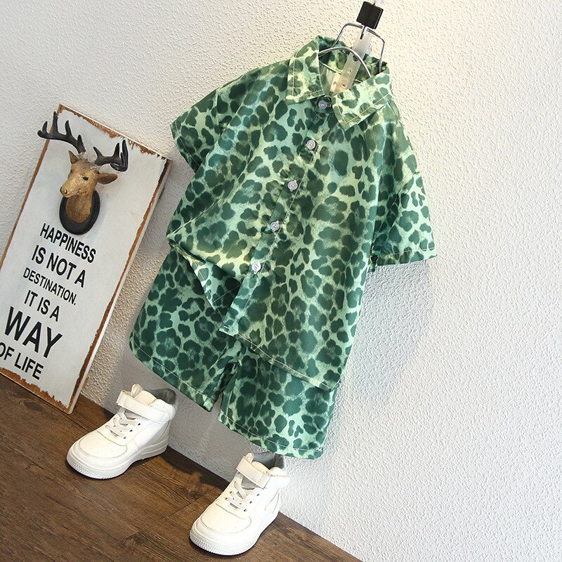 Conjunto de verano para niños, conjunto de blusa y pantalón corto de 2 piezas, ropa con estampado de leopardo, para bebés de 2 a 12 años