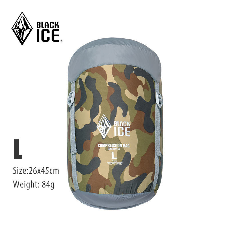Black Ice Compression Sack Storage Bag Ultralight Down Sleeping Bag Stuff Sack S/M/L for Backpacking Hiking Camping Blackice: L Camouflage