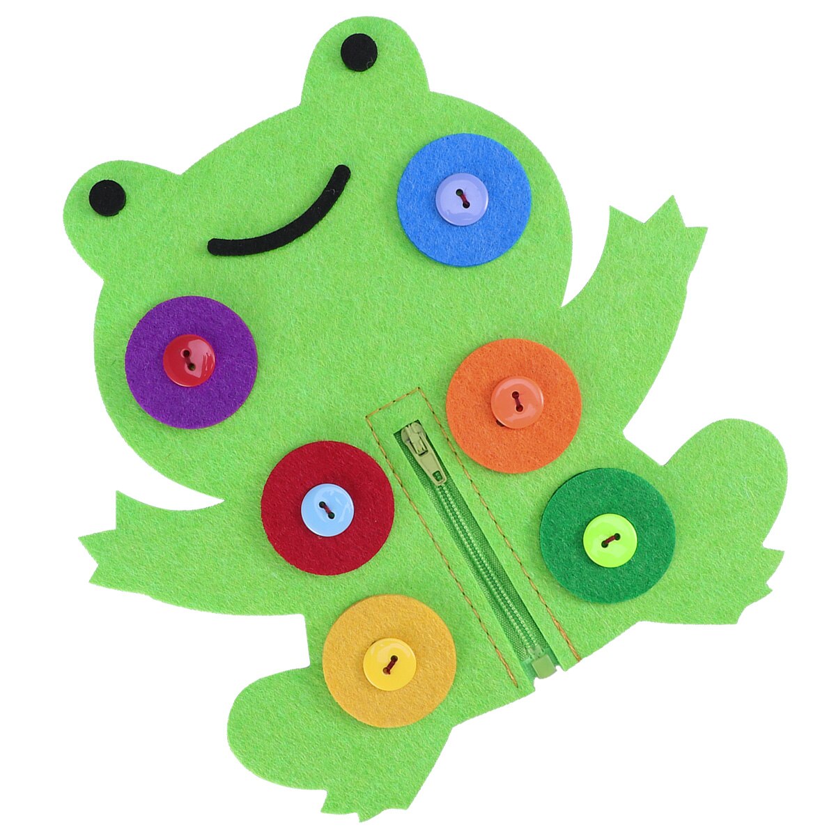 Non-woven Button Hand-made Zipper Toy Teaching Aid Early Learning Education Toys (Frog)