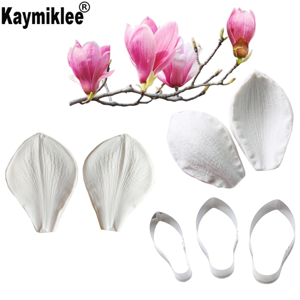 Magnolia Petal Veiner & Cutter Flower Petals Shape Silicone Mold Fondant Chocolate Cake Tools Baking Cookie Moulds Decorat CS326