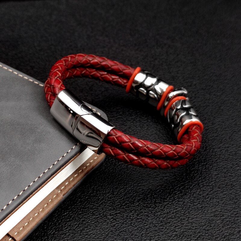 Pop Bohemian Style 316 Stainless Steel Men&#39;s Bracelet Ghost Head Accessories Woven Wine Leather Woman Bracelet 7 Day