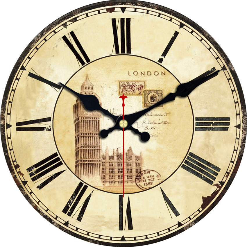 Wall Clock Battery Operated Roman Numeral Non Ticking Large Shabby Chic Clocks French Vintage Style Wooden Round Clocks
