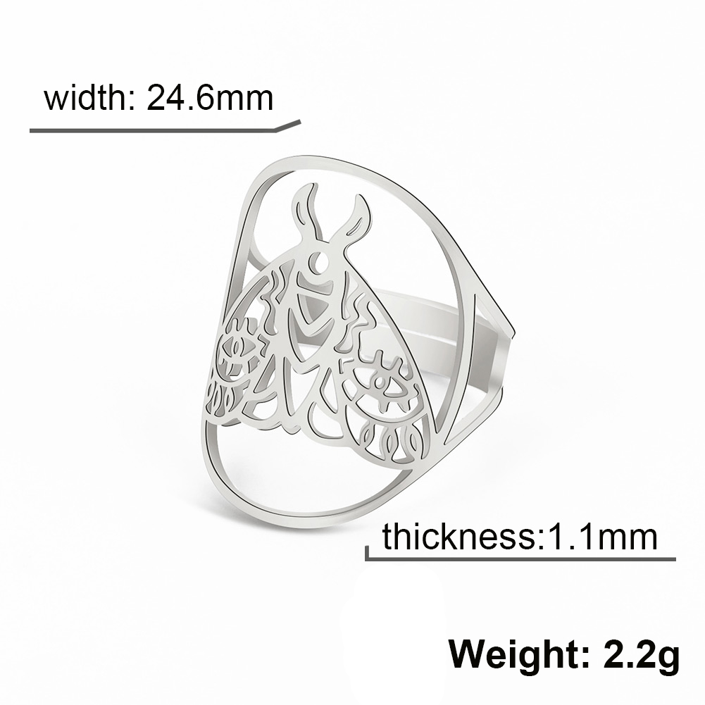 Skyrim Luna-Anillo de polilla para hombre y mujer, anillos abiertos ajustables de acero inoxidable, joyería gótica de insectos y animales, de San Valentín,: Blanco