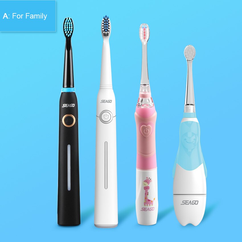 Seago elektrisk tandbørste familie sæt smart tandbørste genopladelig elektronisk børste sonisk tandbørste elektrisk børste tyggegummi sund: Familie på fire