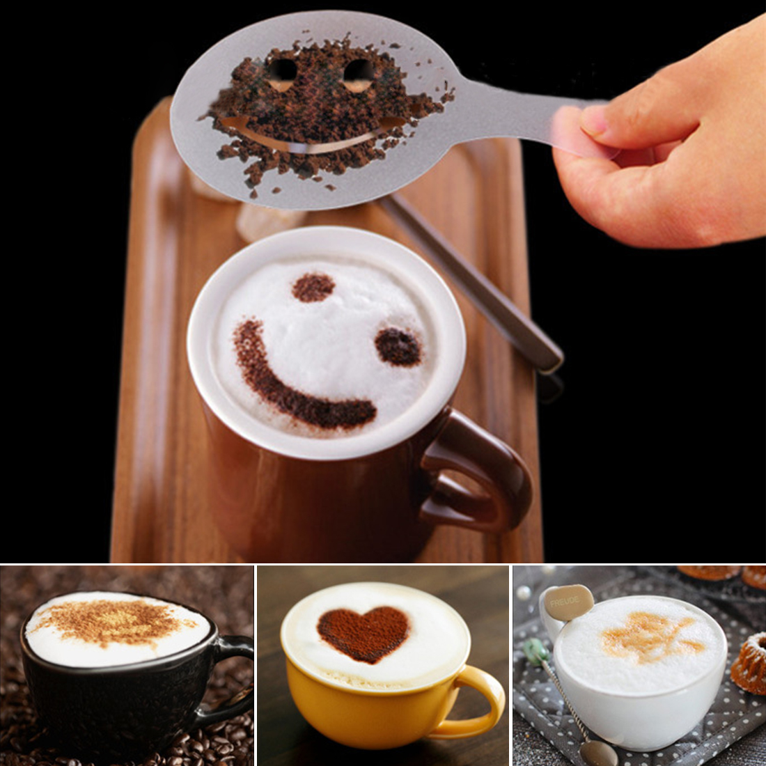Latte cappuccino barista kunst sjablonen koffie schuim spuitvorm cake stofdoek sjablonen koffie tools 16 stuks