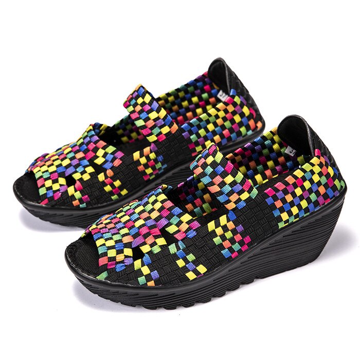 Sandalias de plataforma de Meotina para mujer zapatos tejidos de verano Mary Janes pescador zapatos casuales de cuña de Punta abierta otoño calzado rojo 40: Black / 8.5