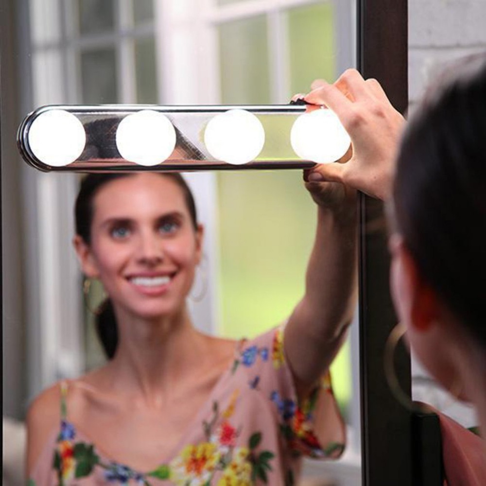 Luces de LED para espejo de tocador para maquillaje, tocador, espejo, maquillaje ligero, Luz brillante, 4 bombillas LED, luz de espejo cosmético con batería