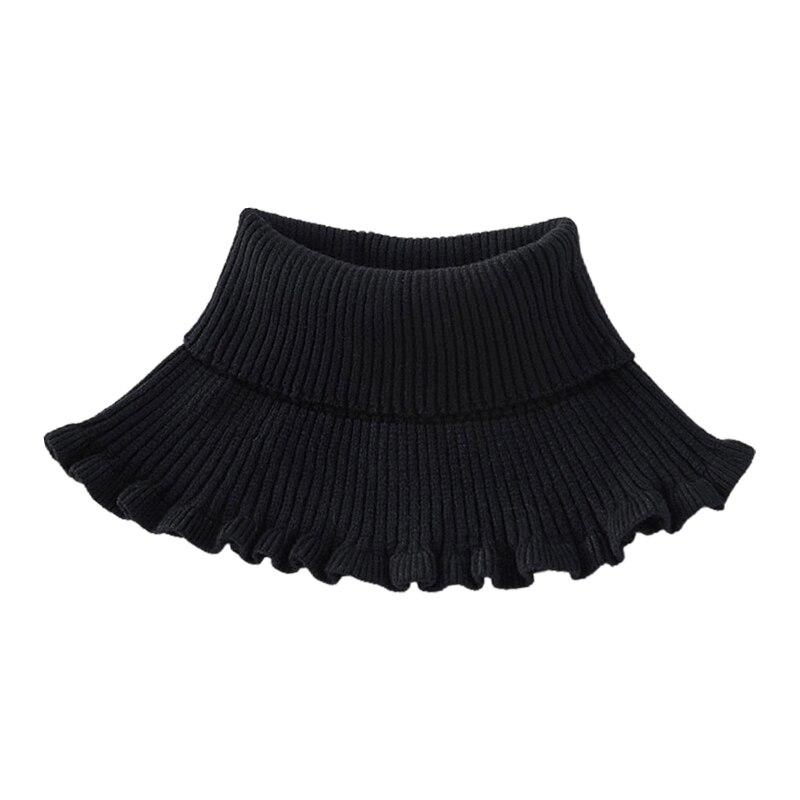 Col roulé côtelé tricot faux col Dickey solide volants détachable écharpe enveloppe L9BE: Black