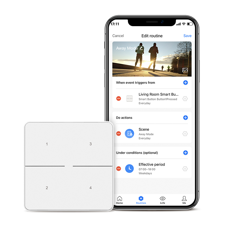 Broadlink Draadloze Smart Knop Afstandsbediening Schakelaar Voor Smart Home Apparaten En Scene Control, 3-Weg Verlichting Schakelaar