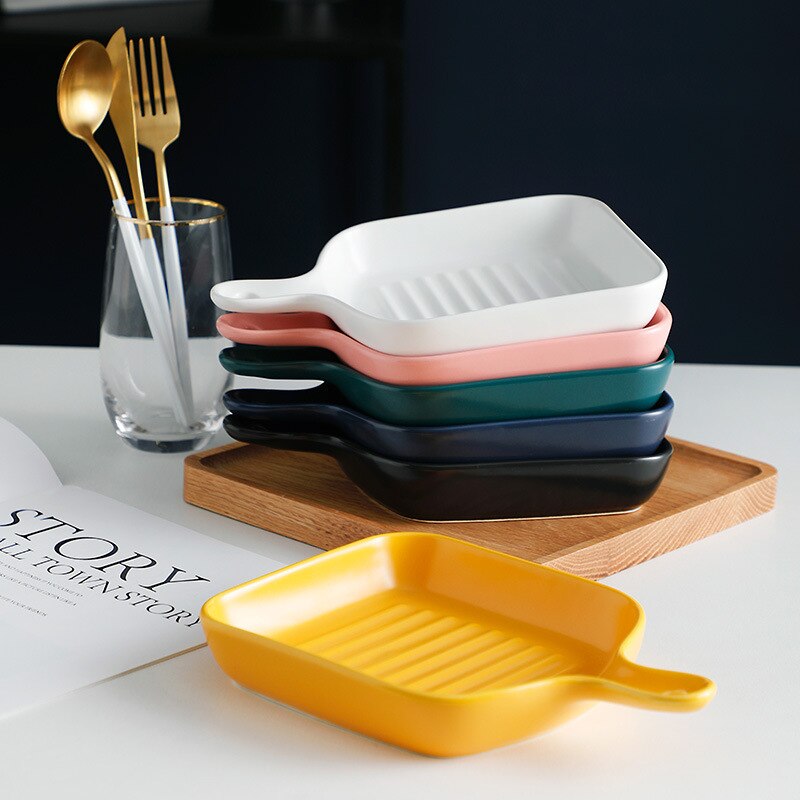 Prosty kolor nordycki szkliwione ceramiczne blacha robić pieczenia kreatywny uchwyt zachodniej taca gastronomiczna strona główna taca śniadaniowa piekarnik makaron pieczony ryż