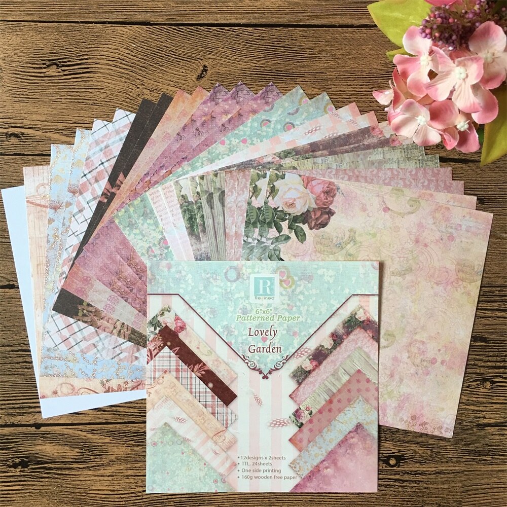 24pcs/Pack 6*6inch Lovely Garden Patterned Paper Pack Scrapbooking DIY Planner Card Making Journal Project Letter Pad