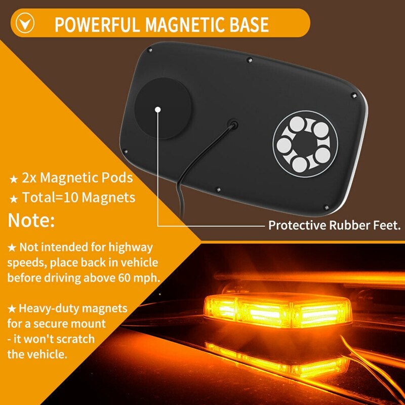 Feux D'avertissement De Circulation, Feux De Barricade à LED Rotatifs Lumiere Orange Pour Vehicule De Police Sans Batterie Facile A Installer 88013937