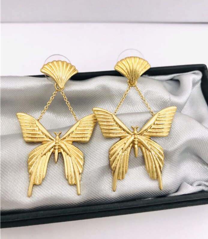 CSxjd nuevos pendientes exagerados de lujo con forma de mariposa joyería para mujer