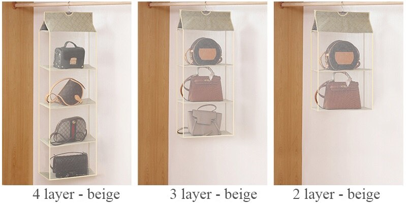 Handbag Hanging Organizer Hanging wWardrobe Organizer Two/Three/Four-Layer Storage Hanging Bag For Closet: beige / 2 layer