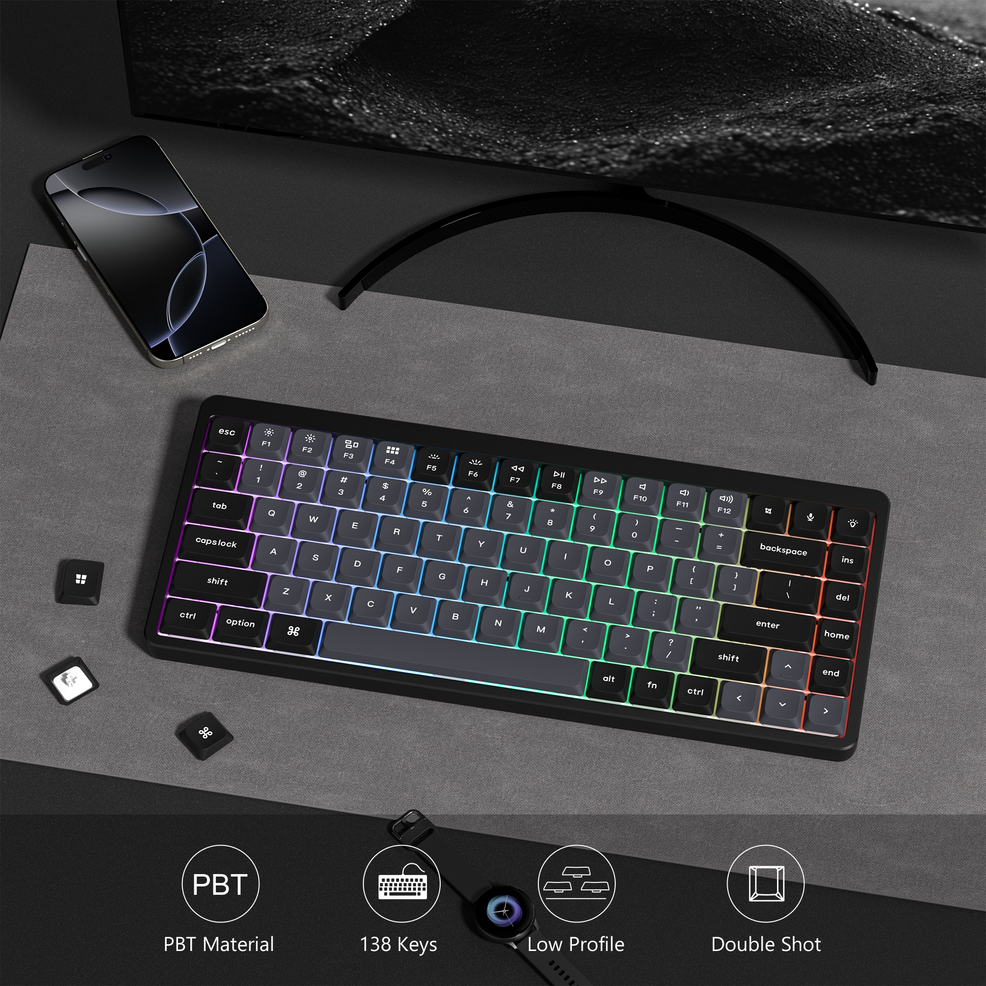 138 toetsen Low Profile PBT Keycaps Custom Double Shot Slim MX Keycaps voor Gateron Cherry MX mechanische schakelaars gamingtoetsenborden