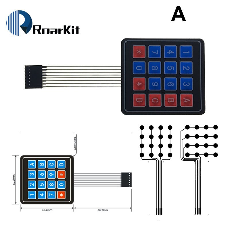 1*2 3 4 5 tastknapper membranbryter 3*4 4 x 5 matrix array tastatur 1 x 6 tastatur med led kontrollpanel pad gjør-det-selv-sett for arduino: En