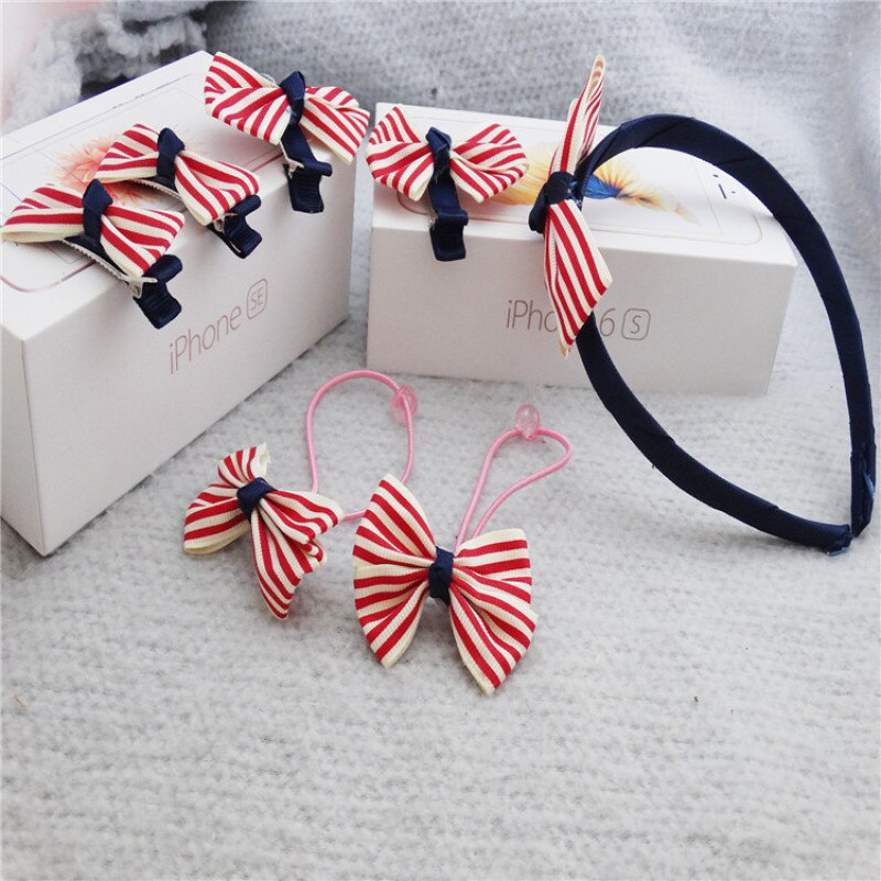 7 teile/satz Kinder Haar Clip Set für Geburtstag Streifen Dots Muster Haarnadeln Nette Haar Seil Mädchen Headwear Haar Zubehör set: 4