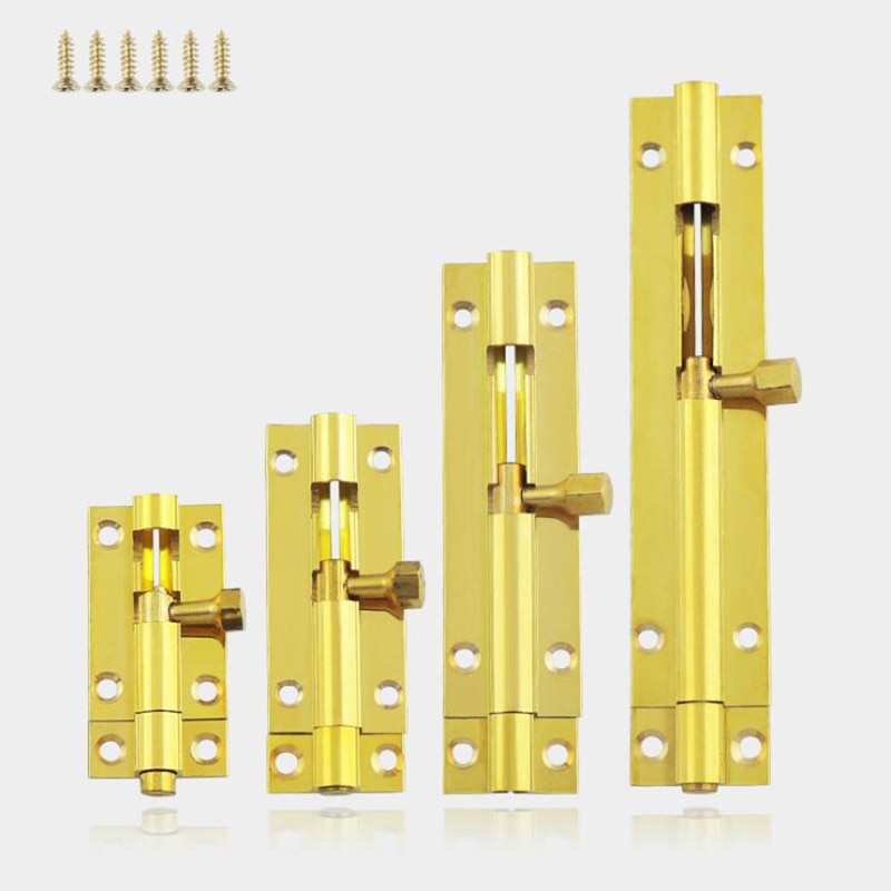 8PCS 1.5/2/3/4/6 Inch Long Golden Brass Door Latch Sliding Lock Bolt Latch Hasp Staple Gate Safety Lock
