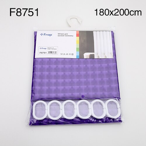 Frap 180*180 cm Plastic PEVA 3d Waterdicht Douchegordijn paars Badkamer Gordijn Luxe Bad Gordijn Met haken F8701 F8751: plum