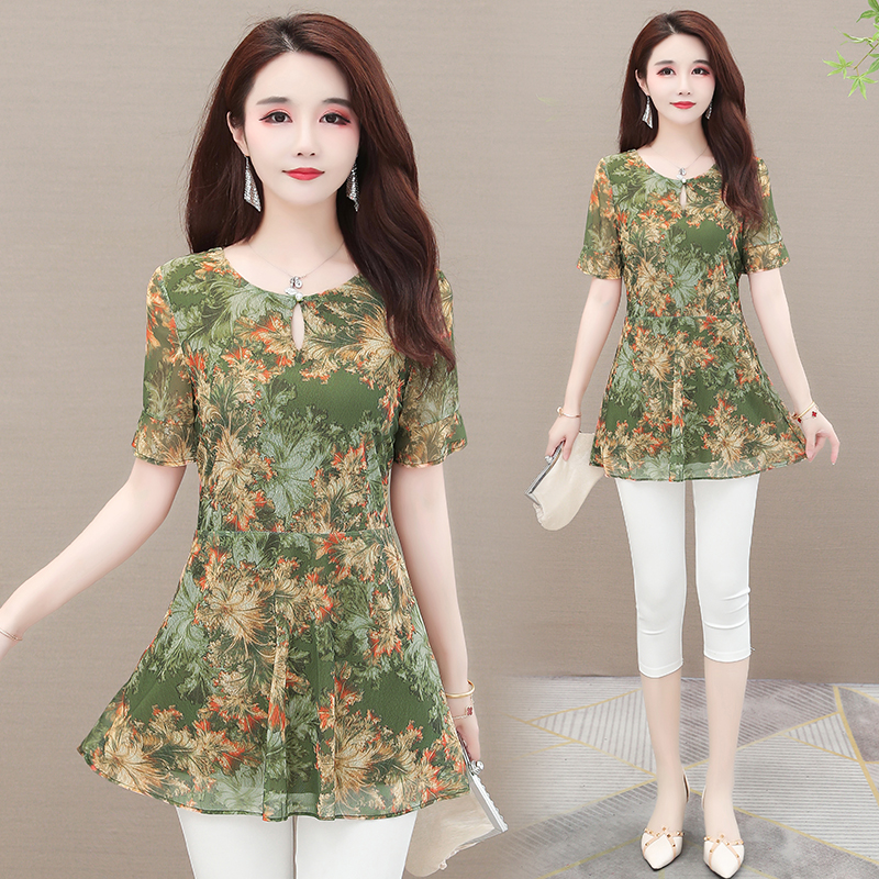 Sommertøj 5xl 4xl 3xl toppe bluser til kvinder grøn sommer blomsterprint tunika lang skjorte afslappet mave peplum bluser