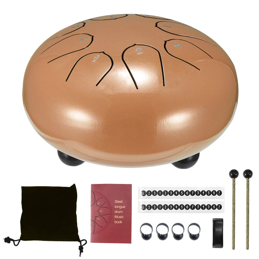 6 Inch Steel Tongue Drum 8 Tune Hand Pan Drum bateria eletronica Tank Hang Drum With Drumsticks Carry Bag Percussion Instruments: Golden