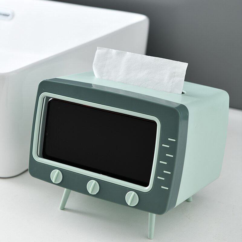 Boîte à mouchoirs créative en forme de télévision avec support de téléphone portable, distributeur Vintage pour serviettes de table, multifonctionnelle, nouveauté