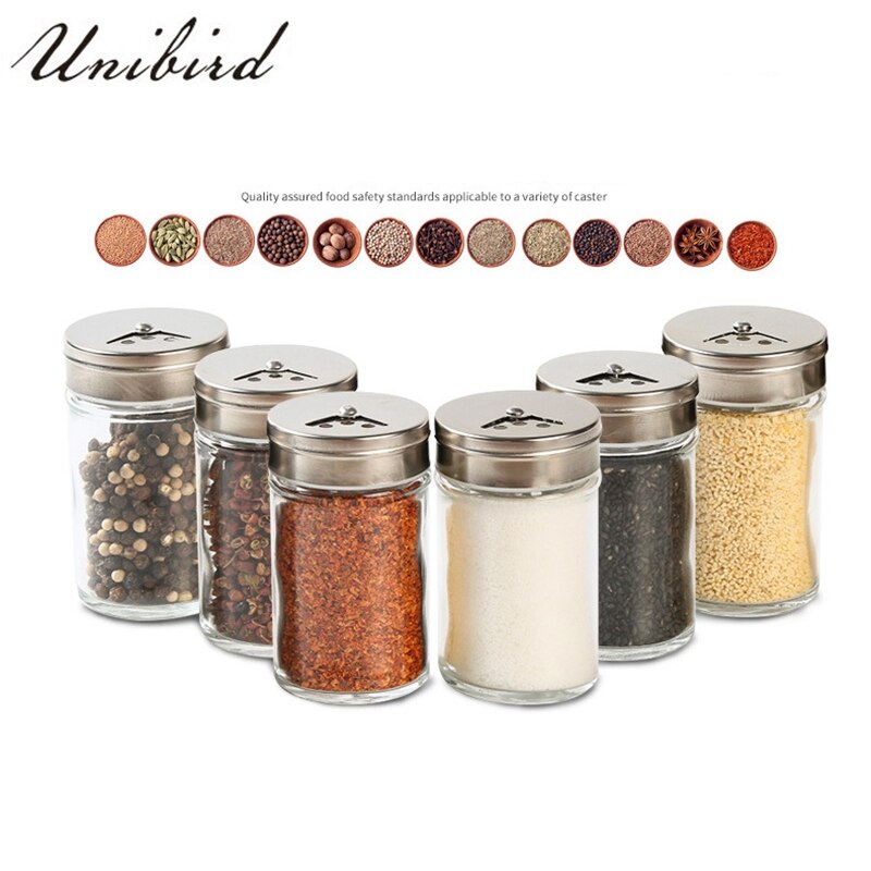 Unibird 1Pc Glass Pepper Spice Shaker Salt Seasoning Can Kitchen Cruet Condiment Bottle Coffee Sugar Seal Jar Container Castor
