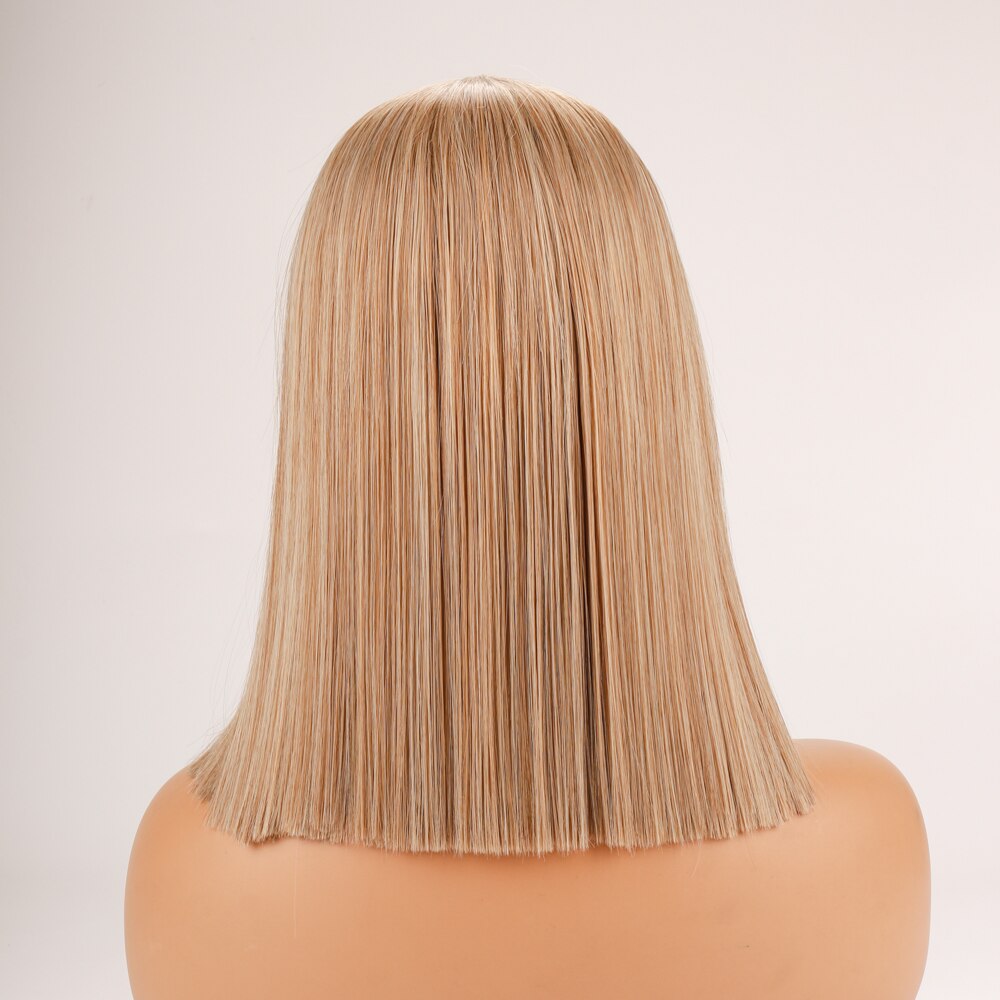 Dlme Lace Front Pruik Blonde Bob Pruik 14 "Korte Blonde Bob Pruik Natural Straight Midden Deel Synthetische Lace Frontal pruik