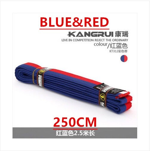Högkvalitativt svart wtf taekwondo bälte broderi bomullsbälte taekwondo bälte anpassat 2.5m röd blå gul färg karate bälte: Blå röd