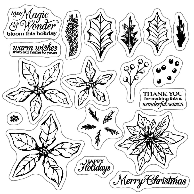 Merry Christmas Leaves Clear Stamps Sets and Sentiment Words Metal Cutting Dies Scrapbooking For Crafts Card Making