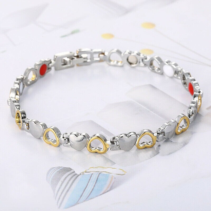 Vrouwen Magnetische Gezondheid Armband Therapie Pijnbestrijding Hollow Heart Bangle Verbeteren Algehele Balans Pijnbestrijding Verminderen Stress 4 Kleuren: Silver Gold